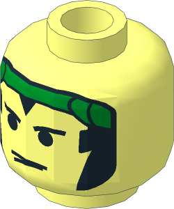 Minifig Head with Green Bandana, Black Eyebrows and Sideburns Pattern