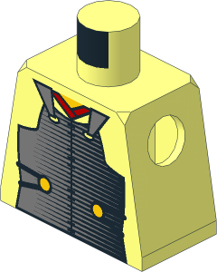 Minifig Torso with Metallic Silver Samurai Armour and Red Collar Pattern