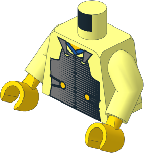 Minifig Torso with Arms and Hands with Metallic Silver Samurai Armour and Blue Collar Pattern