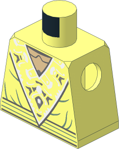 Minifig Torso with Dress with Triangle Panel with White and Silver Floral Motif, Sand Green Folds and Belt Pattern