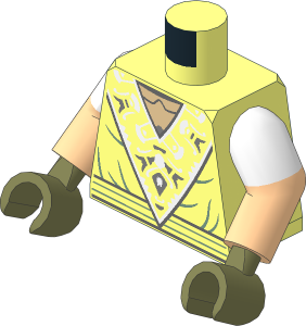 Minifig Torso with Dual Mould Arms and Hands with Dress with Triangle Panel with White and Silver Floral Motif, Sand Green Folds and Belt Pattern