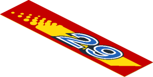 Sticker  0.9 x  3.9 with Blue and White "29" on Yellow Stripe with Dot Fade Left