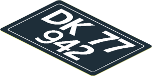Sticker  1.8 x  2.8 with "DK 77 942" Licence Plate