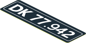 Sticker  0.8 x  2.8 with "DK 77.942" Licence Plate