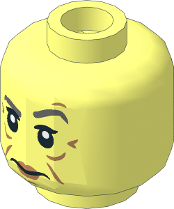Minifig Head with Dark Bluish Grey Eyebrows, Medium Nougat Wrinkles, Nougat Lips and Neutral / Eyebrow Raised 2-Sided Pattern