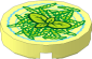Tile  2 x  2 Round with Round Underside Stud with Dish with Green and Bright Light Yellow Pasta and Lime Basil Leaves Pattern