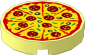 Tile  2 x  2 Round with Round Underside Stud with Pepperoni, Olive, and Green Bell Pepper Pizza Pattern