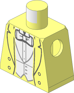 Minifig Torso with Tuxedo Jacket with White Vest and Shirt and White Bow Tie Pattern