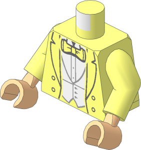 Minifig Torso with Arms and Hands with Tuxedo Jacket with White Vest and Shirt and Bow Tie Pattern