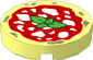 Tile  2 x  2 Round with Round Underside Stud with Red Sauce, White Cheese, Basil Leaves Pizza Pattern