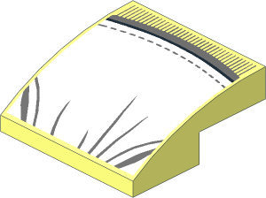 Slope Brick Curved  2 x  2 x  0.667 with with White Apron, Dark Bluish Gray Folds, Stitching and Hem Pattern