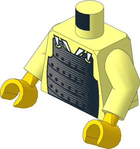 Minifig Torso with Arms and Hands with Metallic Silver Samurai Armour and White Collar Pattern