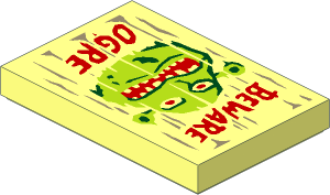 Tile  2 x  3 with Red "BEWARE OGRE" and Shrek Face on Wooden Sign Pattern