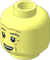 Minifig Head with Dark Bluish Gray Eyebrows, Medium Nougat Wrinkles and Chin Dimple, Open Mouth Smile with Top Teeth / Lopsided 2-Sided Pattern