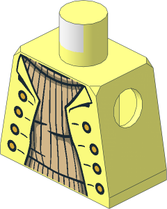 Minifig Torso with Jacket Open, Gold Buttons over Tan Ribbed Sweater Pattern