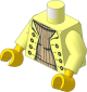 Minifig Torso with Arms and Yellow Hands with Jacket Open, Gold Buttons over Tan Ribbed Sweater Pattern