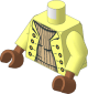 Minifig Torso with Arms and Sienna Brown Hands with Jacket Open, Gold Buttons over Tan Ribbed Sweater Pattern