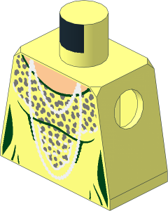 Minifig Torso with Dress with Dark Green Trim, Silver Dots and White Pearl Necklace and Stitching Pattern