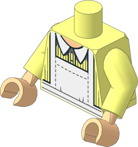 Minifig Torso with Arms and Hands with White Apron over Dress with with White Collar and Dark Bluish Gray Stripes Pattern