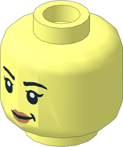 Minifig Head with Black Eyebrows, Eyelashes, Nougat Lips, Lopsided Grin with Dimple / Scared Open Mouth 2-Sided Pattern