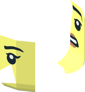 ~Minifig Head with Black Eyebrows, Eyelashes, Nougat Lips, Lopsided Grin with Dimple / Scared Half Pattern