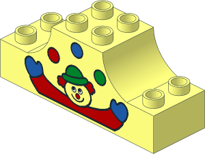 Duplo Brick  2 x  6 x  2 with Raised Central  2 x  2 Section with Curved Sides with Clown Juggling Red, Blue and Green Balls Pattern