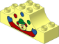 Duplo Brick  2 x  6 x  2 with Raised Central  2 x  2 Section with Curved Sides with Clown Juggling Red, Blue and Green Balls Pattern