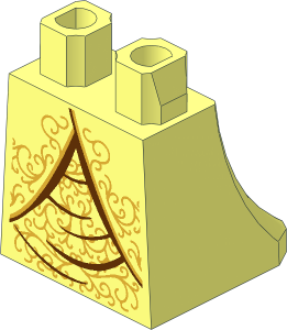 Minifig Hips and Skirt with Dress with Reddish Brown Folds and Gold Trim and Filigree Pattern