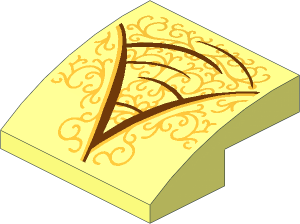 Slope Brick Curved  2 x  2 x  0.667 with Dress with Reddish Brown Folds and Gold Trim and Filigree Pattern