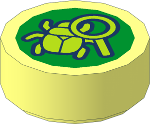 Tile  1 x  1 Round with Beetle and Magnifying Glass Pattern