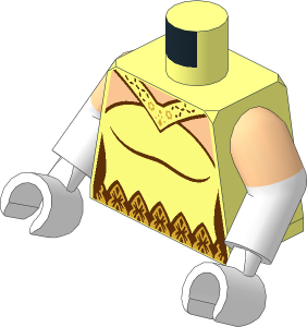 Minifig Torso with Arms and Hands with Dress with Reddish Brown Trim and Gold Ornate Belt Pattern