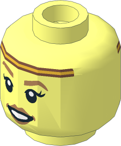 Minifig Head with Copper and Gold Headband, Medium Nougat Eyebrows and Lips, Open Mouth Smile / Upset 2-Sided Pattern