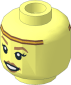 Minifig Head with Copper and Gold Headband, Medium Nougat Eyebrows and Lips, Open Mouth Smile / Upset 2-Sided Pattern