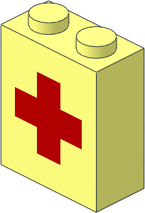 Brick 1 x 2 x 2 with Inside Axle Holder with Red Cross Pattern Brick 1 x 2 x 2 with Inside Axle Holder with Red Cross Pattern