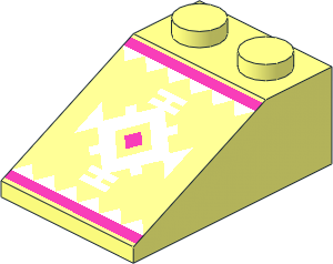 Slope Brick 33  3 x  2 with Dark Pink Lines, Centre Square, White Triangles and Snowflake Pattern