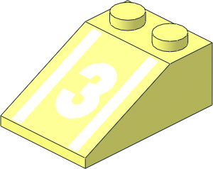 Slope Brick 33 3 x 2 with White "3" and Stripes Pattern Slope Brick 33 3 x 2 with White "3" and Stripes Pattern