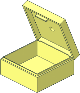 Container Box  3.5 x  3.5 x  1.333 with Hinged Lid Opened