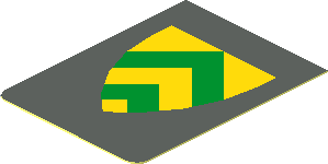 Sticker Minifig Vest with Shield with Green and Yellow Chevrons on Dark Grey Background