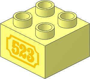 Duplo Brick  2 x  2 with Yellow "523" Antique Style Pattern