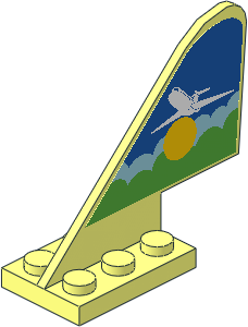 Tail  2 x  5 x  3.667 Plane with Stickers with White Airplane, Yellow Disc and Sky Scene on both Sides