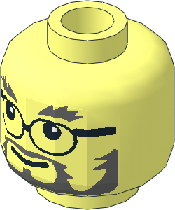 Minifig Head with Glasses, Grey Eyebrows, Beard and Moustache Pattern
