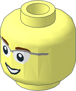 Minifig Head with Grey Frame Glasses, Brown Eyebrows and Open Smile Pattern
