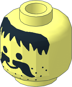 Minifig Head with Messy Hair, Moustache and Stubble Pattern