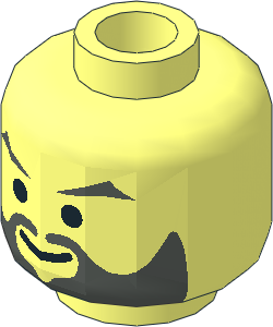 Minifig Head with Grin, Dark Grey Beard and Eyebrows Pattern