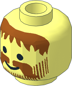 Minifig Head with Dark Orange Moustache, Beard and Messy Hair Pattern
