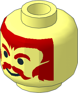 Minifig Head with Red Moustache, Eyebrows and Hair Pattern