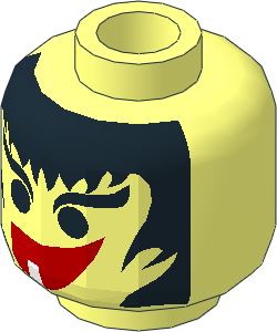 Minifig Head with Messy Black Hair,  1 Tooth in Mouth Pattern