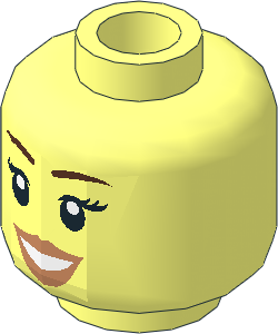 Minifig Head Female with Peach Lips, Smile, Brown Eyebrows Pattern (Blocked Hollow Stud)