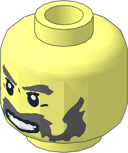 Minifig Head with Dark Bluish Grey Eyebrows, Moustache and Sideburns, White Pupils and Open Mouth Pattern