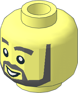 Minifig Head with White Pupils, Grey Eyebrows, Beard and Open Mouth Pattern